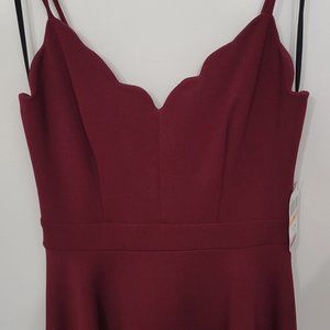 Burgundy scalloped mini dress